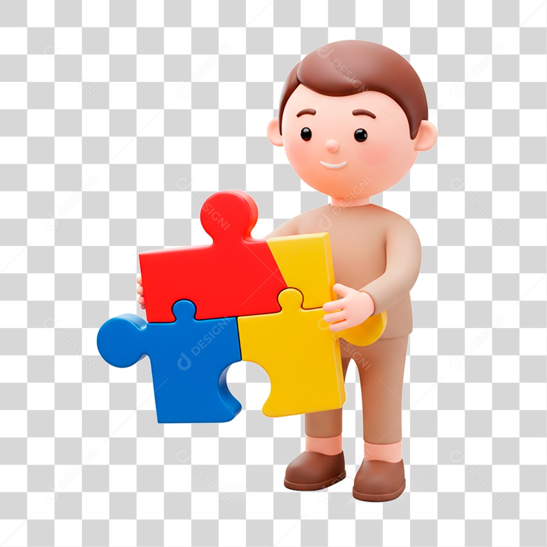 Garoto Segurando Quebra Cabeça com as Cores do Autismo PNG Transparente