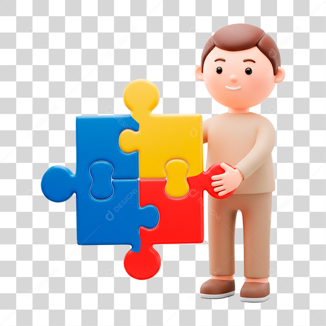 Garoto Segurando Quebra Cabeça com as Cores do Autismo PNG Transparente