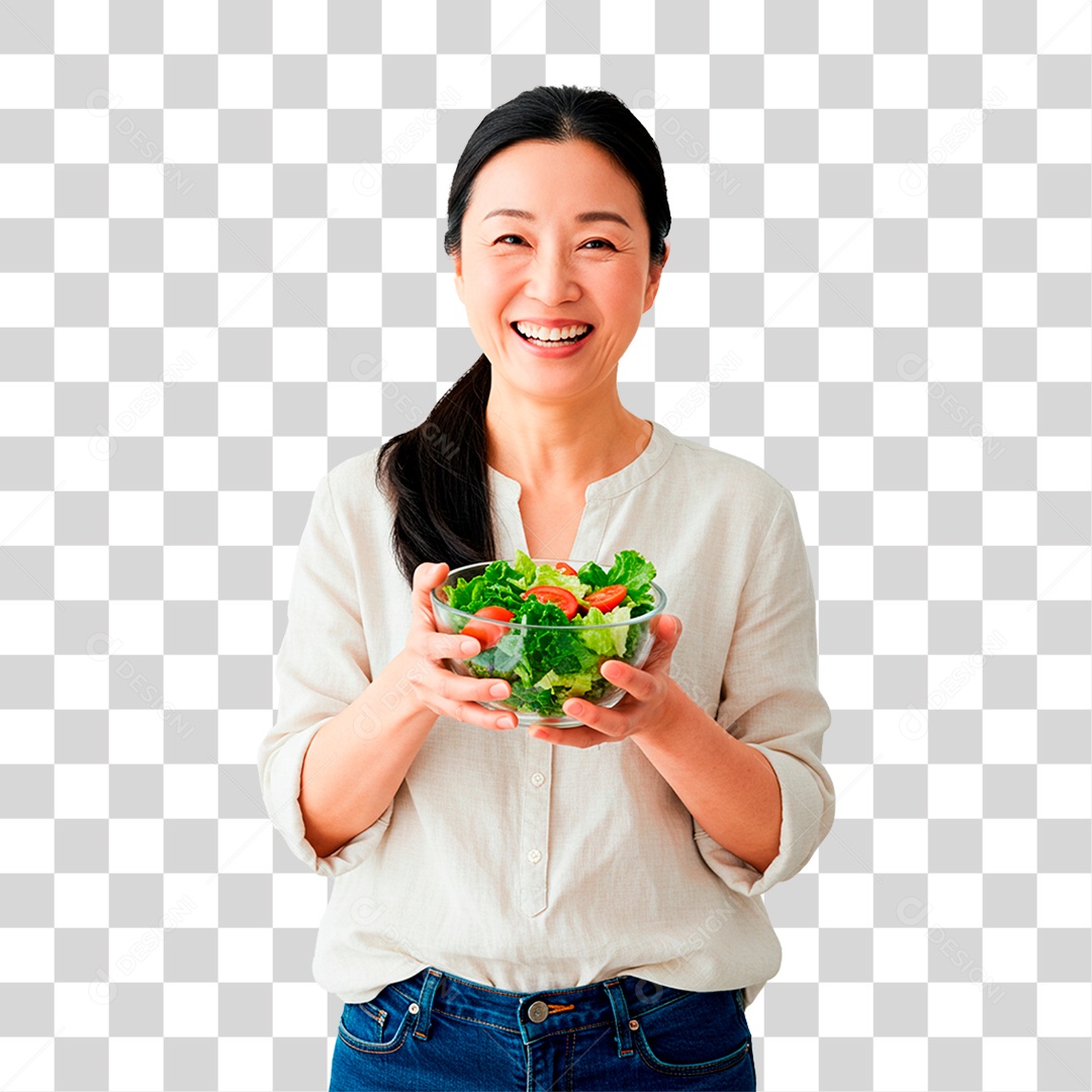 Mulher Segurando Tigela com Verdura PNG Transparente