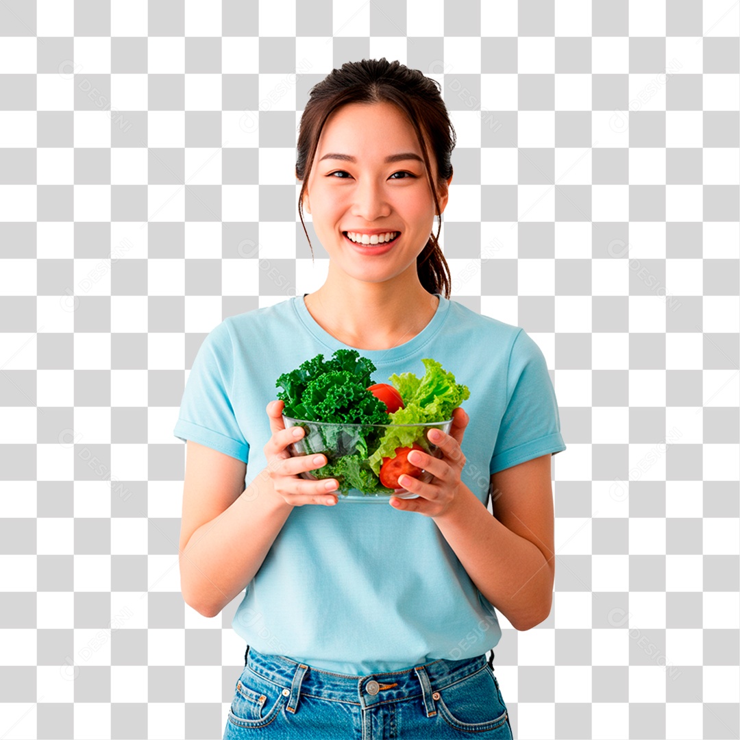 Mulher Segurando Tigela com Verdura PNG Transparente