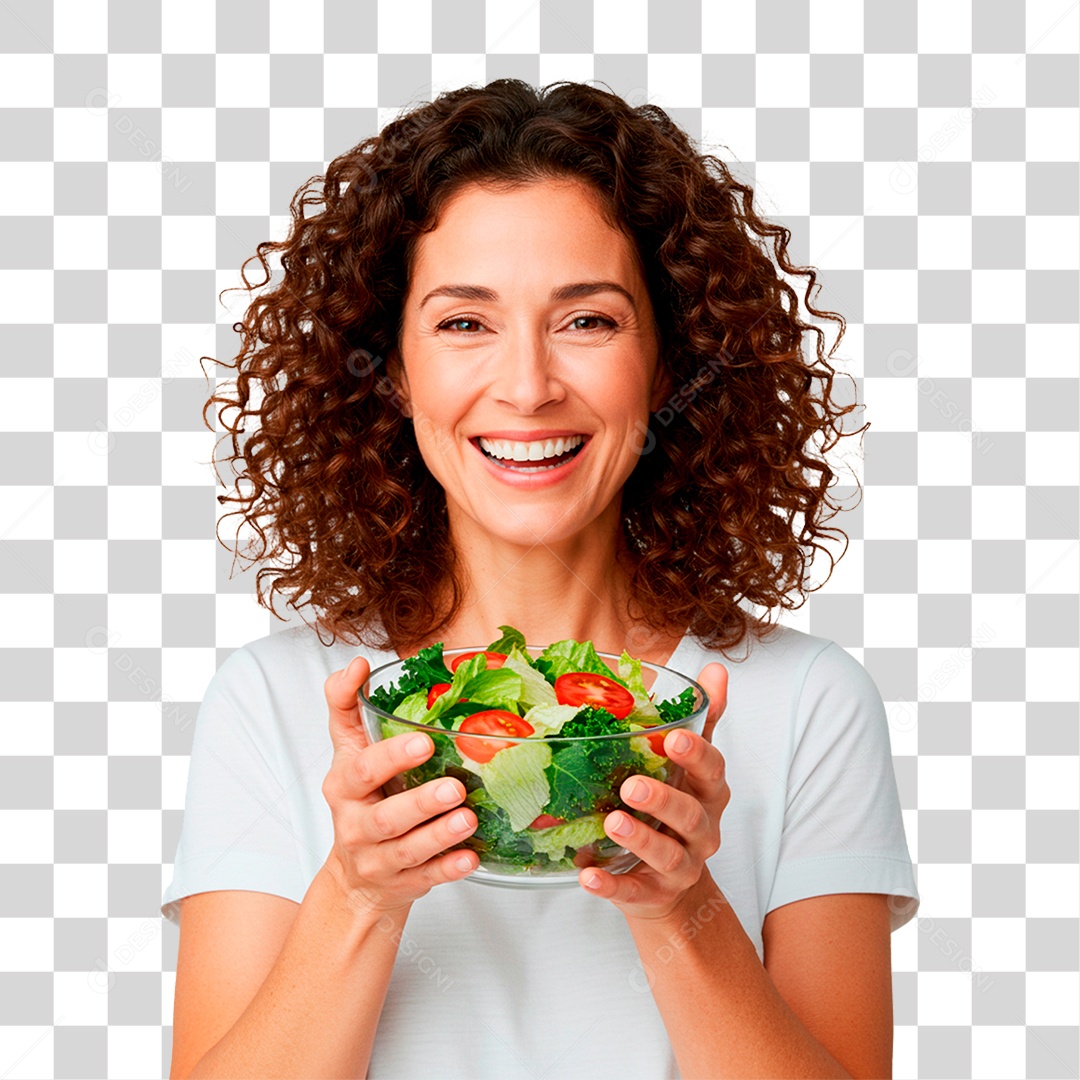 Mulher Segurando Tigela com Verdura PNG Transparente