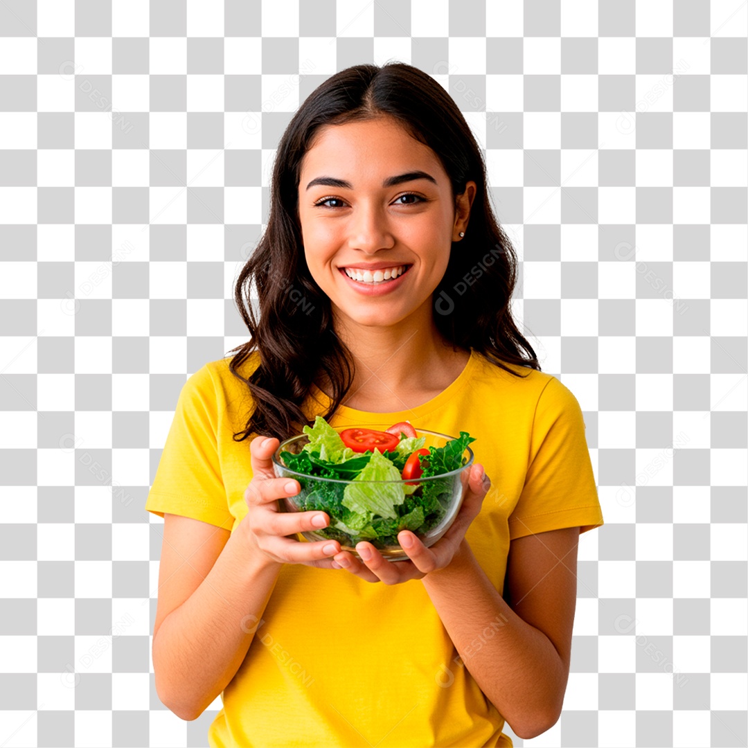 Mulher Segurando Tigela com Verdura PNG Transparente
