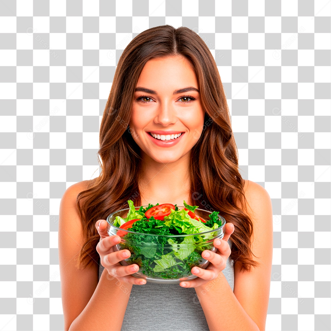 Mulher Segurando Tigela com Verdura PNG Transparente