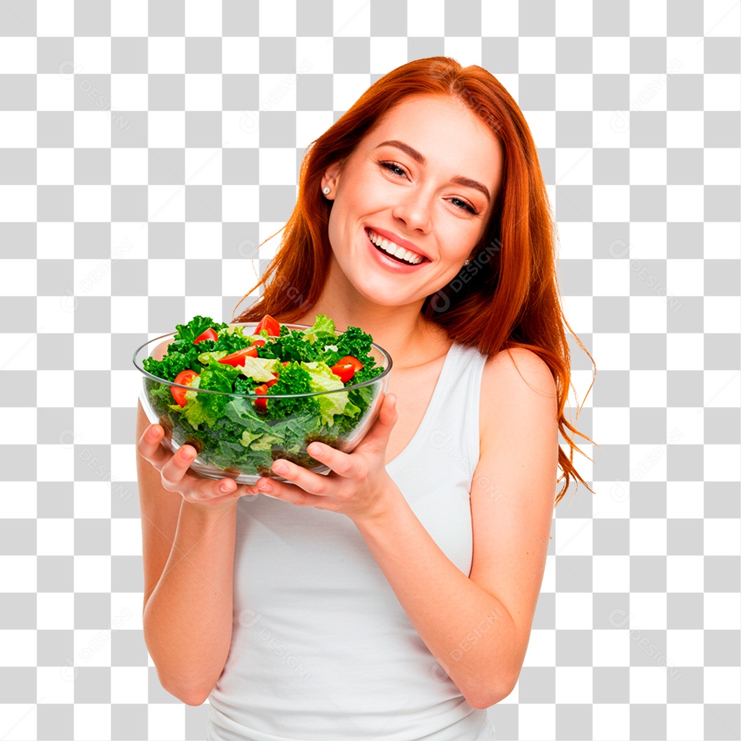 Mulher Segurando Tigela com Verdura PNG Transparente