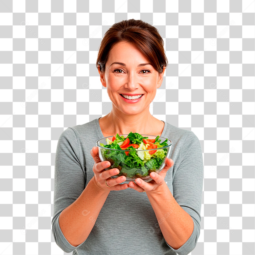 Mulher Segurando Tigela com Verdura PNG Transparente