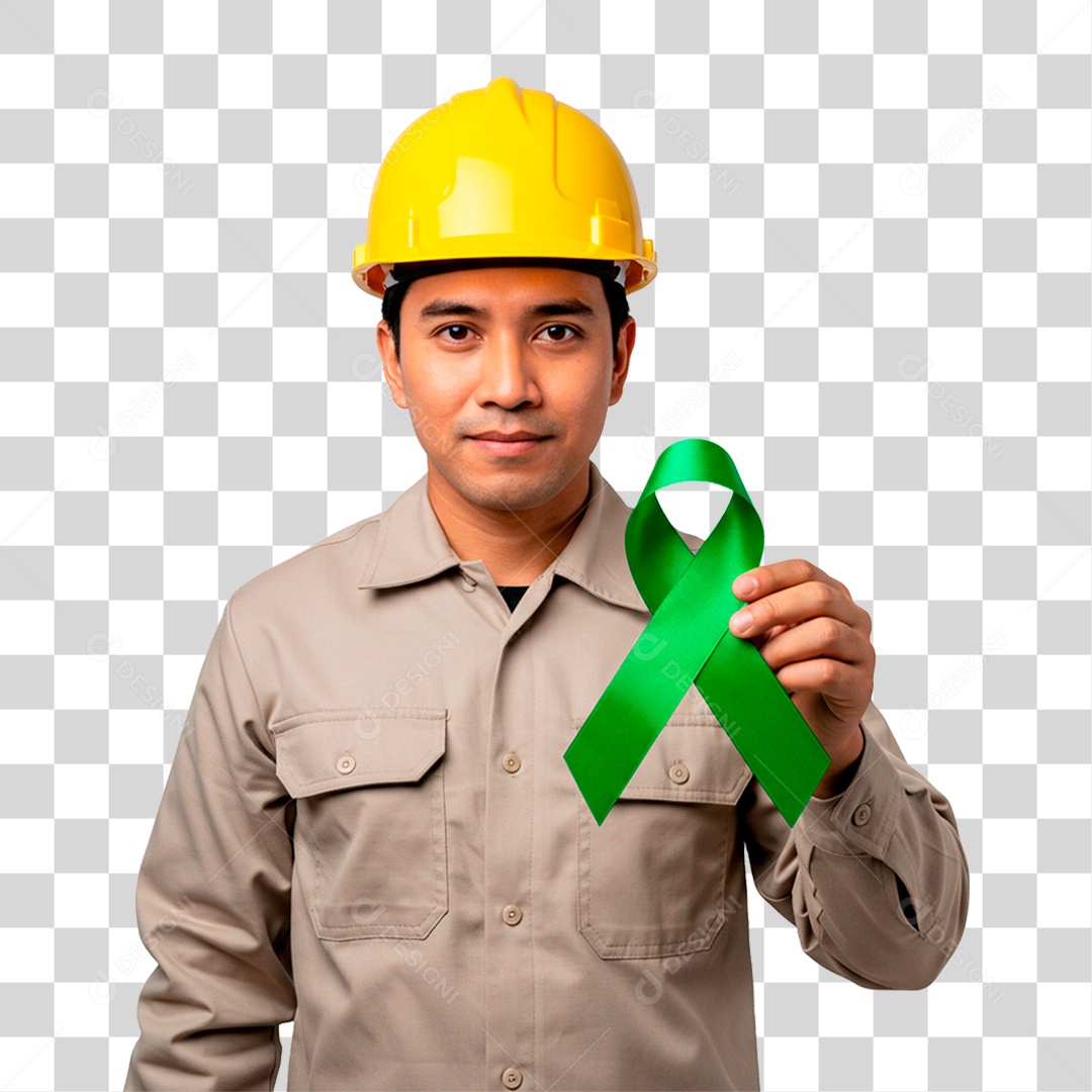 Homem Segurando Fita Verde PNG Transparente