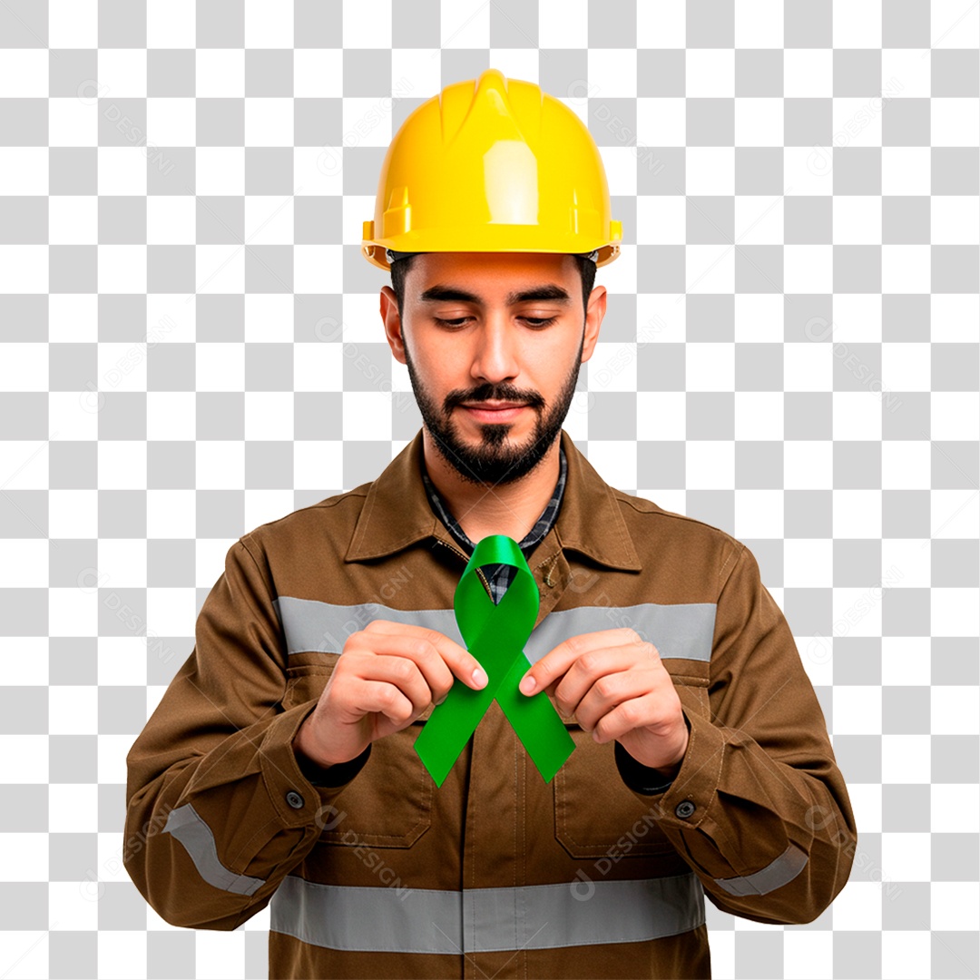 Homem Segurando Fita Verde PNG Transparente