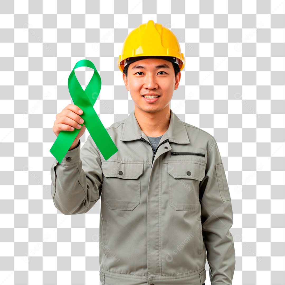 Homem Segurando Fita Verde PNG Transparente