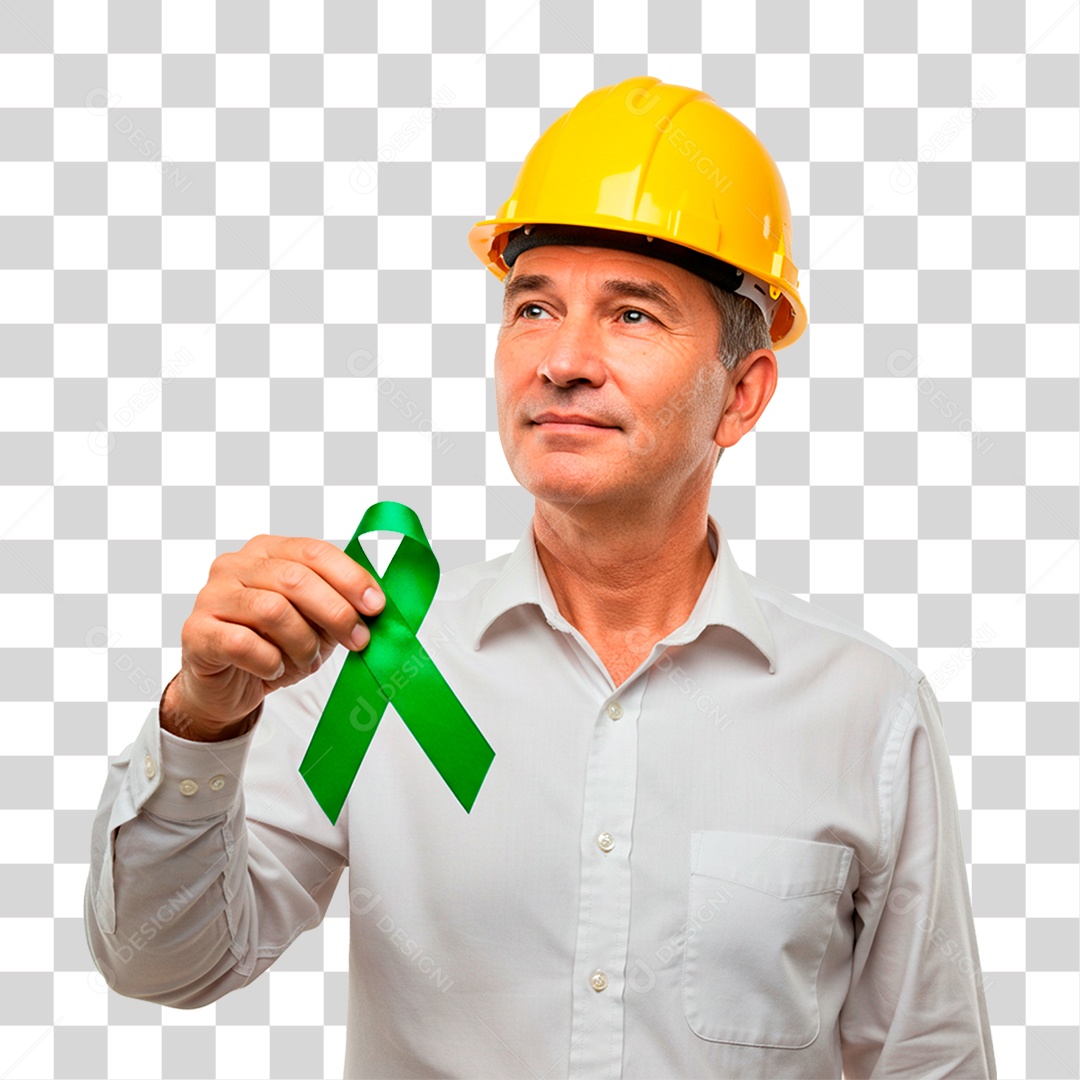 Homem Segurando Fita Verde PNG Transparente
