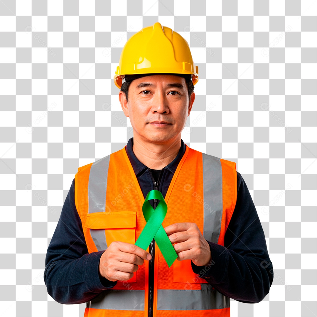 Homem Segurando Fita Verde PNG Transparente