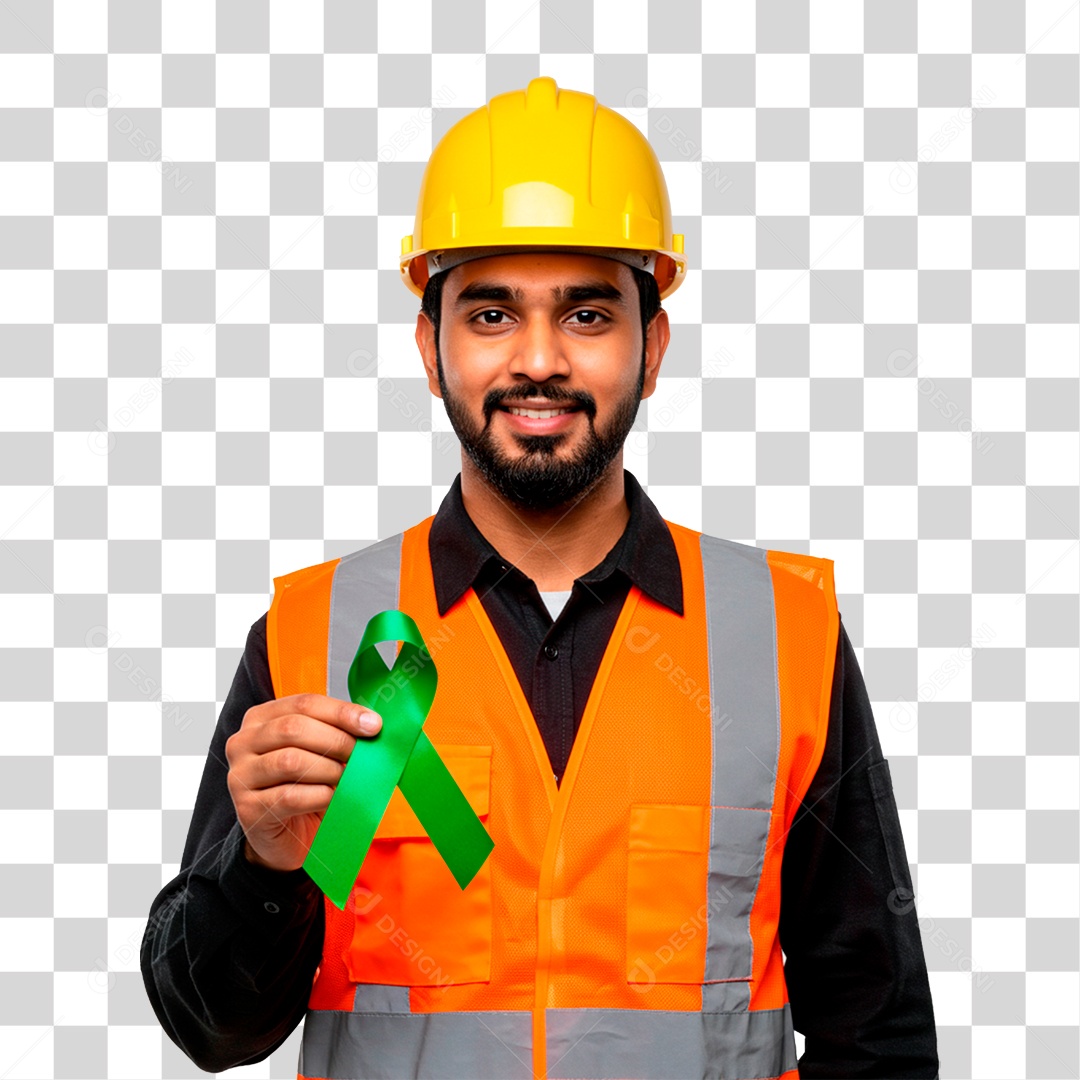 Homem Segurando Fita Verde PNG Transparente