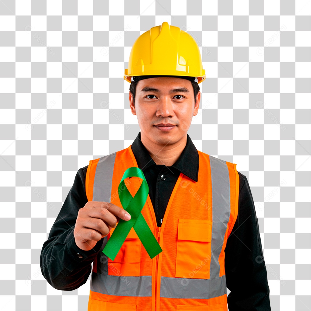 Homem Segurando Fita Verde PNG Transparente
