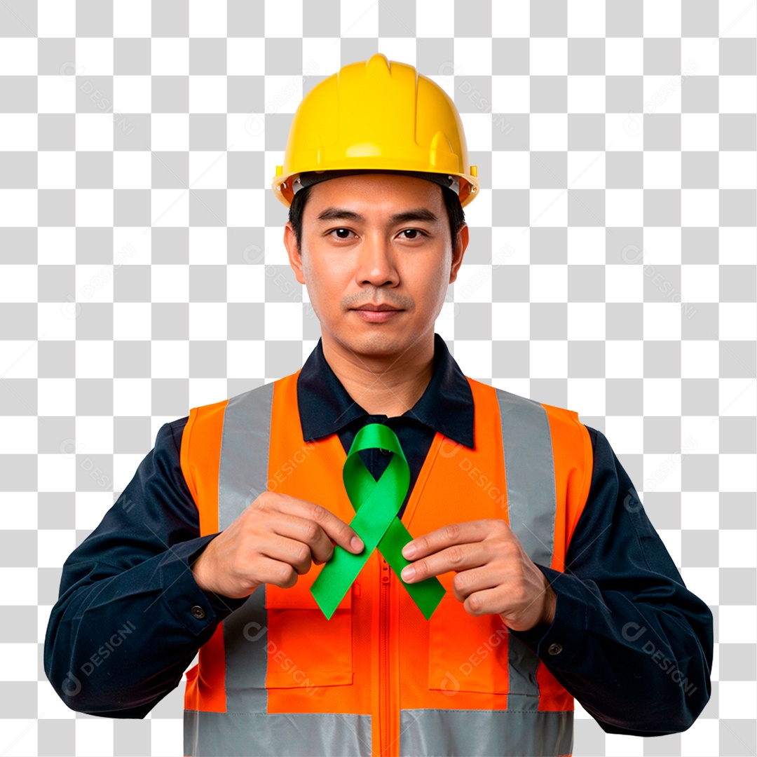 Homem Segurando Fita Verde PNG Transparente