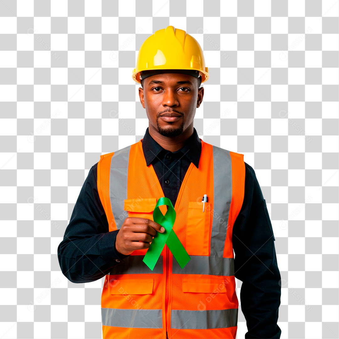 Homem Segurando Fita Verde PNG Transparente