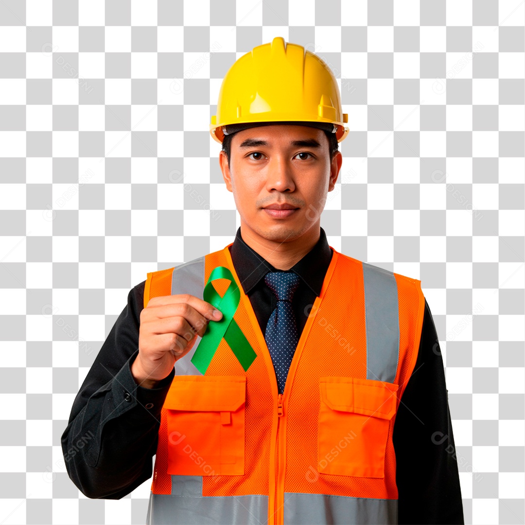 Homem Segurando Fita Verde PNG Transparente