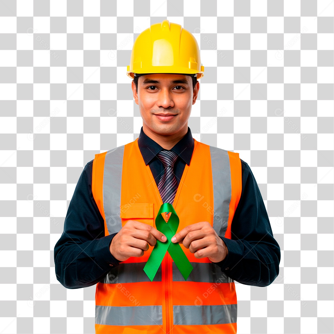 Homem Segurando Fita Verde PNG Transparente