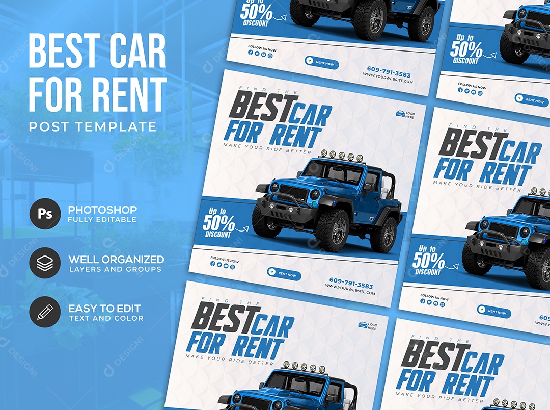 Melhor Carro Para Alugar 50% Desconto Social Media PSD Editável