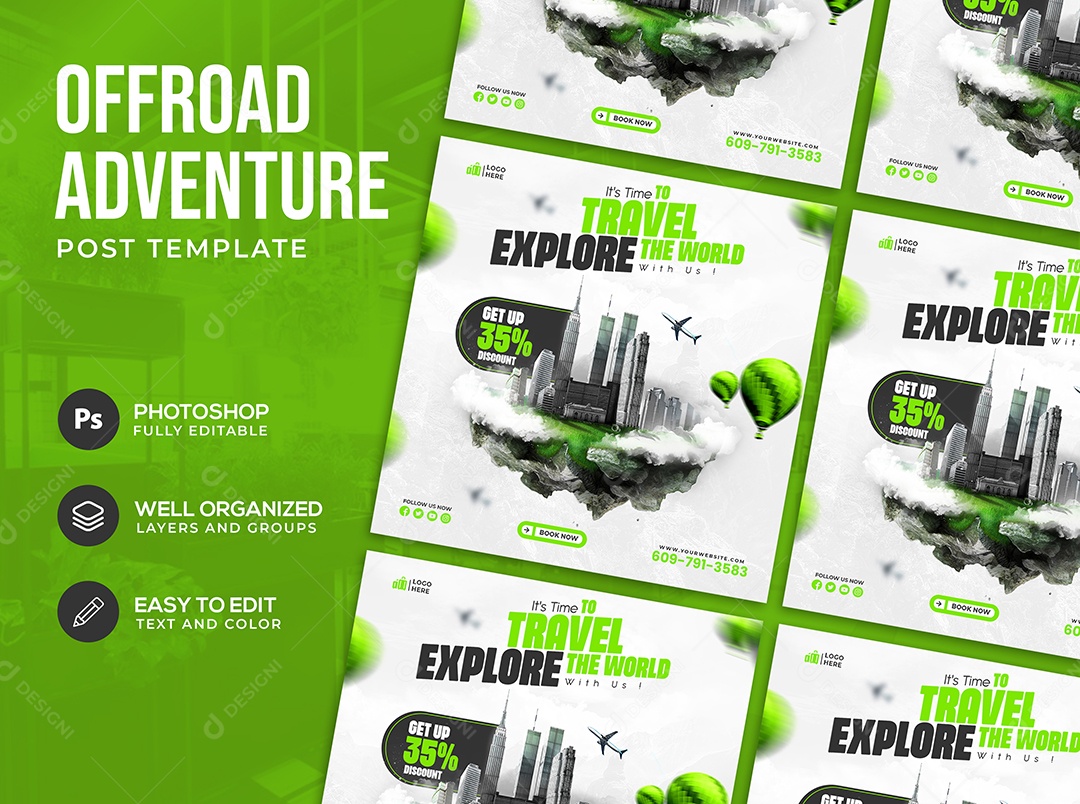 Agência de Viagens Viaje Pelo Mundo Social Media PSD Editável