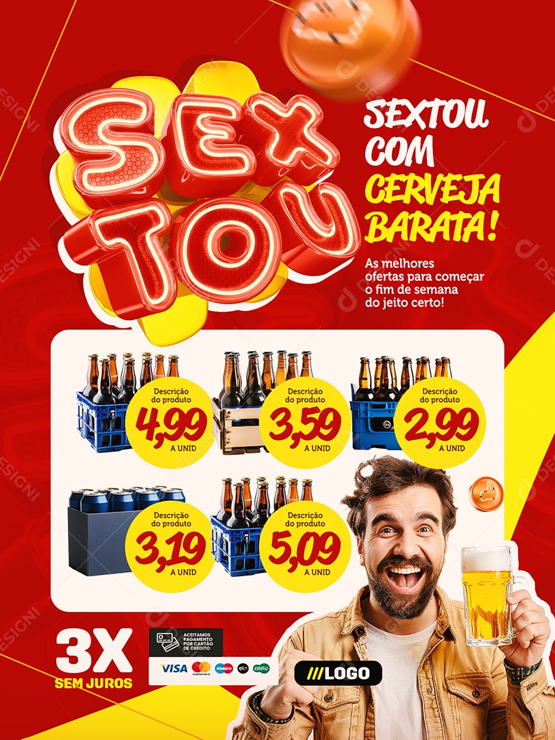 Cervejaria Sextou com Cerveja Barata Encarte Social Media PSD Editável