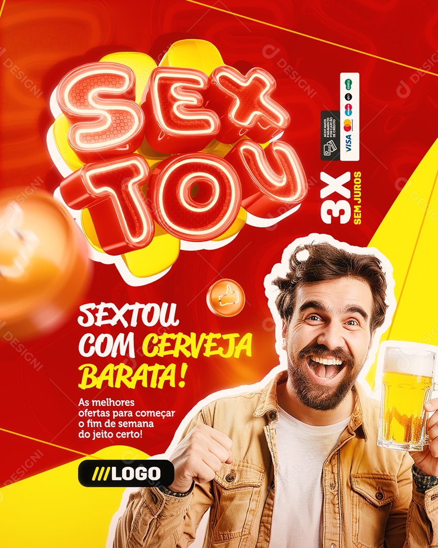 Cervejaria Sextou com Cerveja Barata Social Media PSD Editável