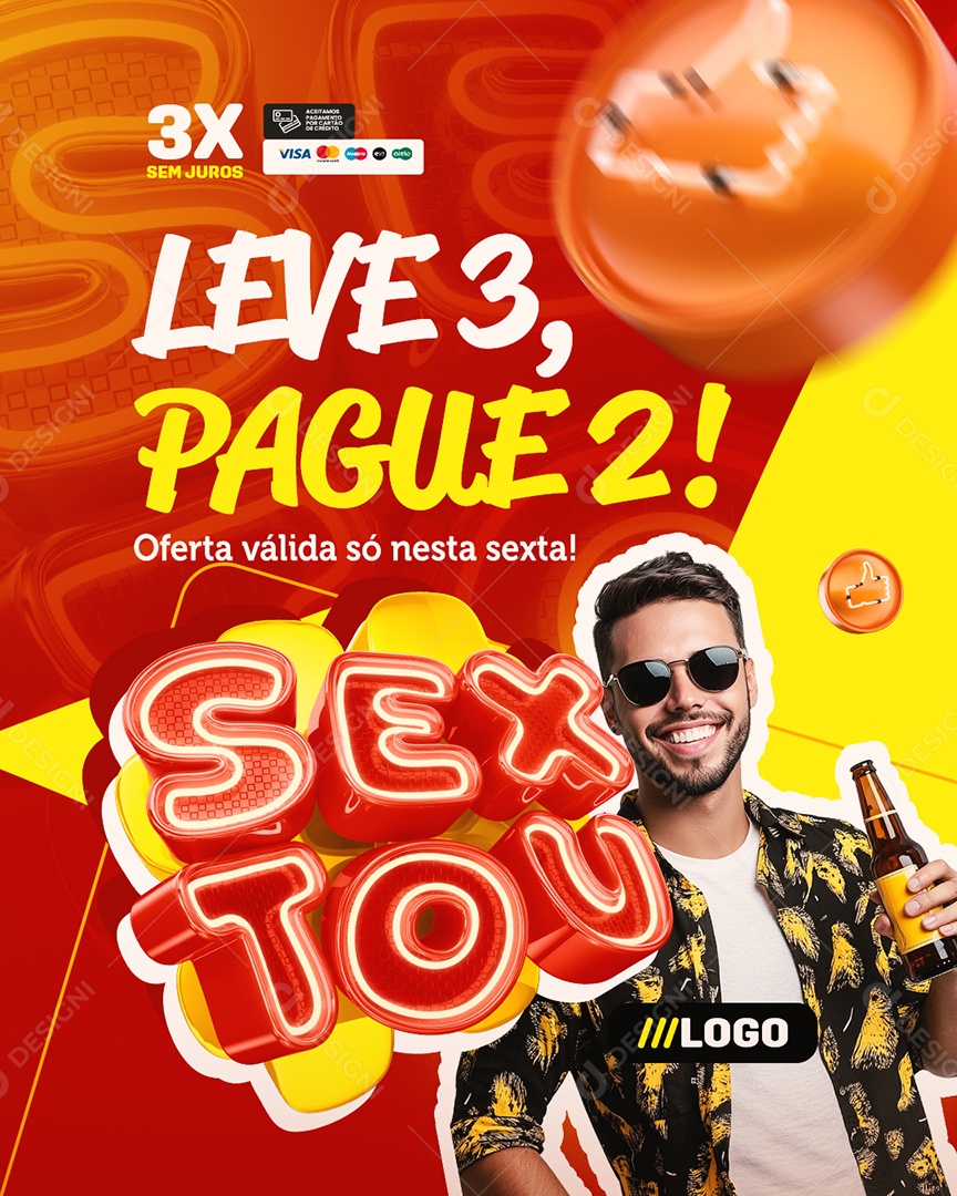 Sextou Cervejaria Leve Três Pague Dois Social Media PSD Editável