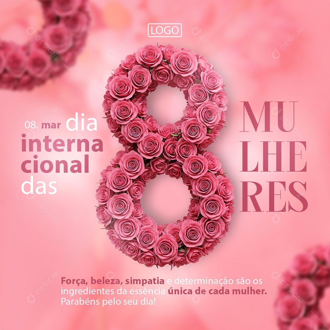 Feed Dia Internacional Das Mulheres 08 De Março Força Beleza Simpatia Social Media PSD Editável