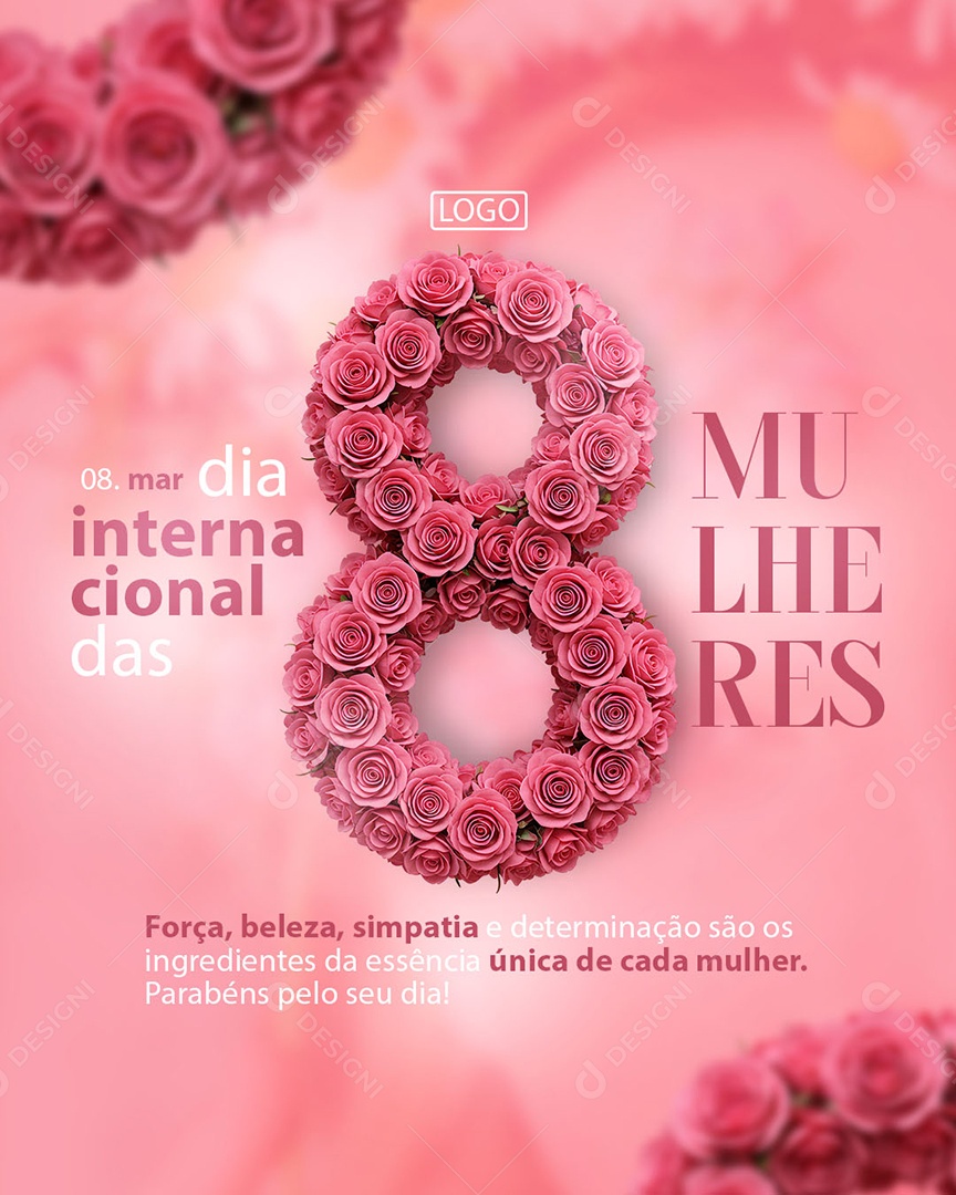 Flyer Dia Internacional Das Mulheres 08 De Março Força Beleza Simpatia Social Media PSD Editável