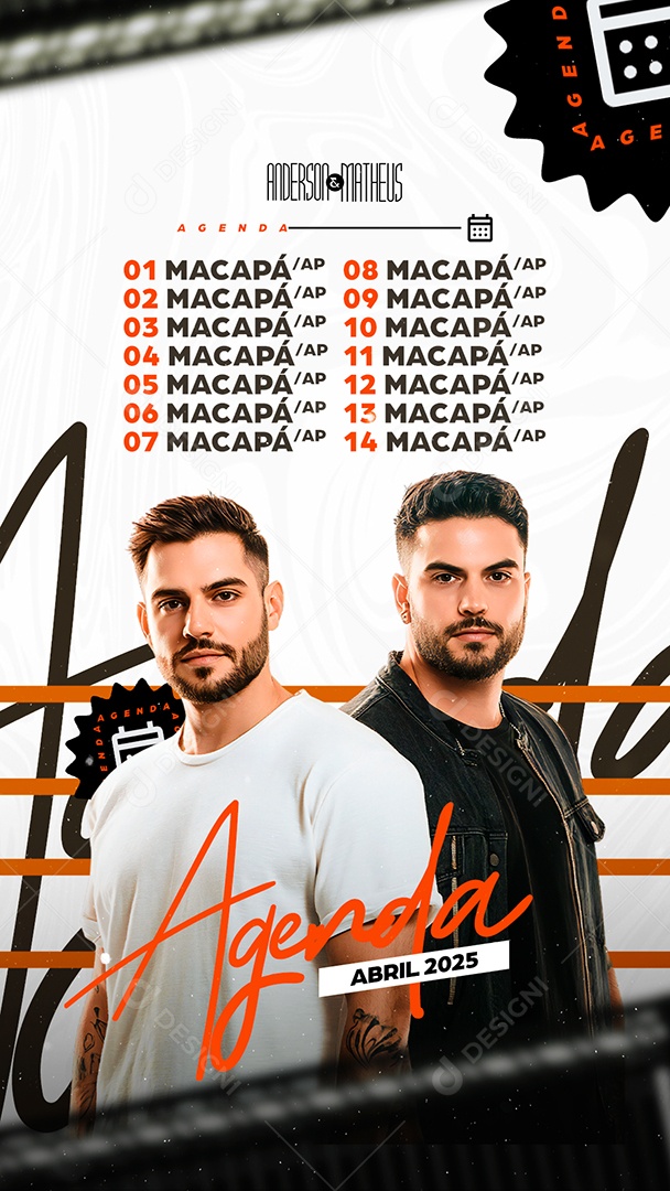 Story Flyer Agenda Abril Anderson e Matheus Social Media PSD Editável