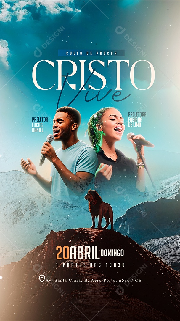 Story Flyer Gospel Culto de Páscoa Cristo Vive Social Media PSD Editável