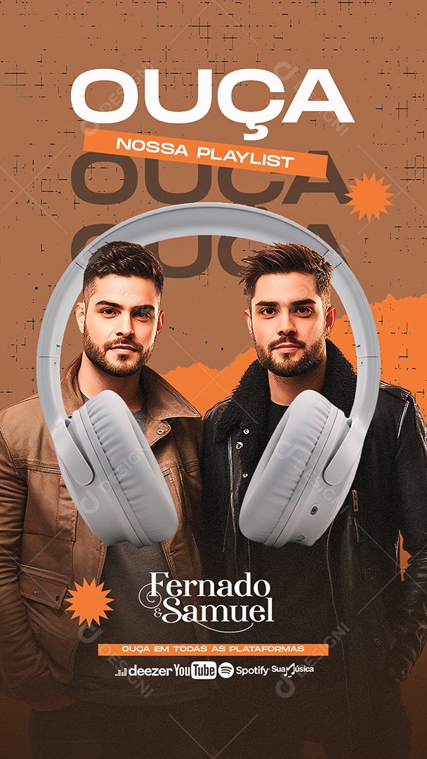 Story Flyer Ouça Nossa Playlist Fernado e Samuel Social Media PSD Editável