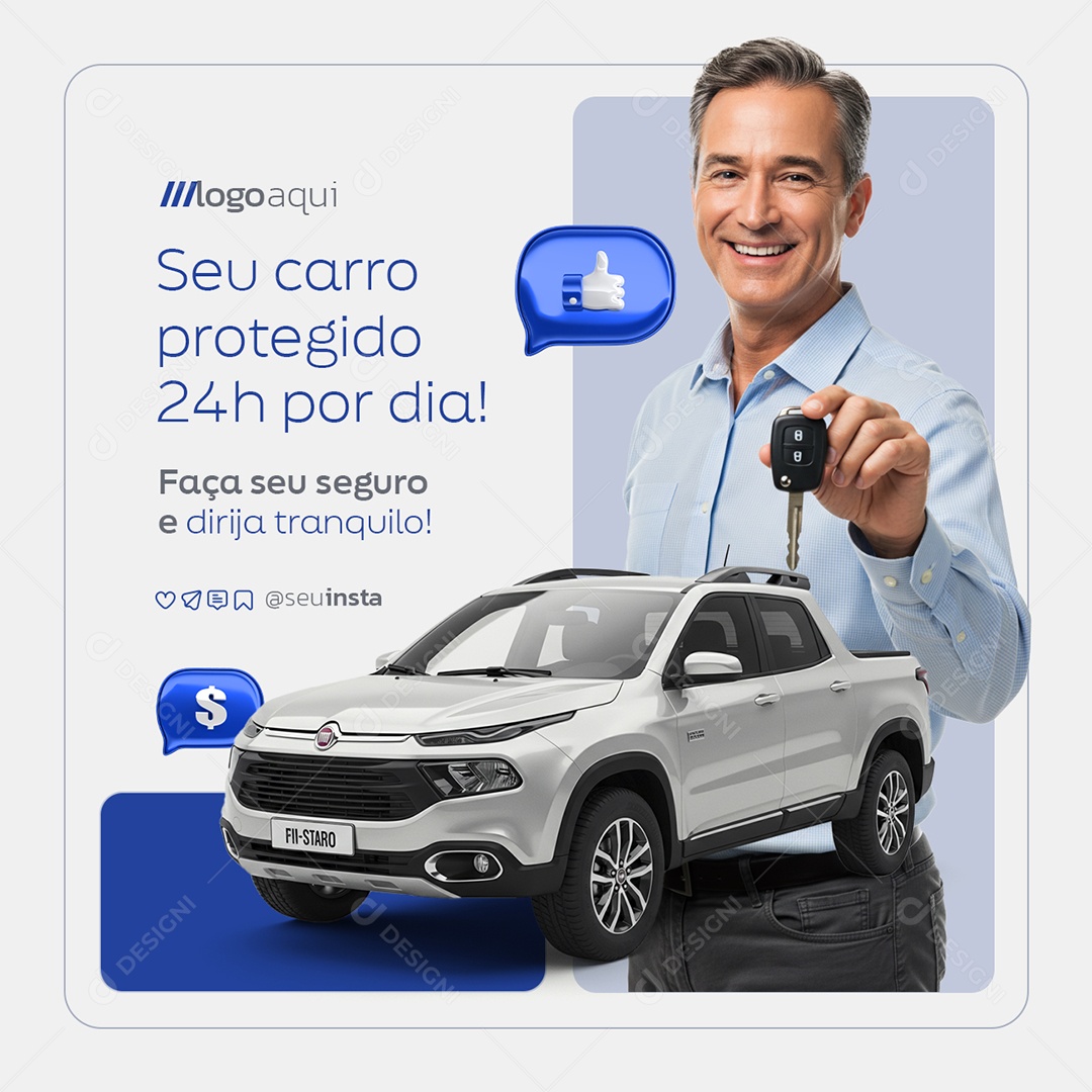 Seguradora Seu Carro Protegido 24h Por Dia Social Media PSD Editável
