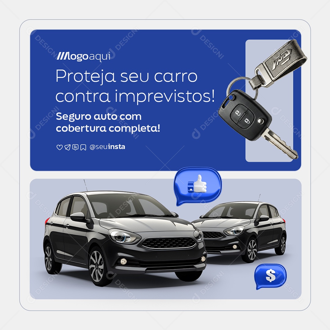 Seguradora Proteja seu Carro Contra Imprevistos Social Media PSD Editável