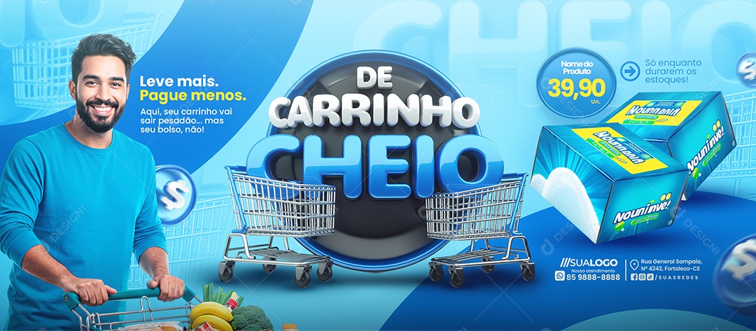 Banner Supermercado De Carrinho Cheio Social Media PSD Editável