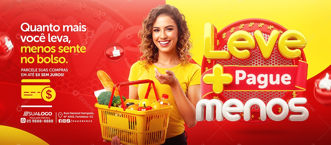 Banner Supermercado Leve Mais Pague Menos Social Media PSD Editável