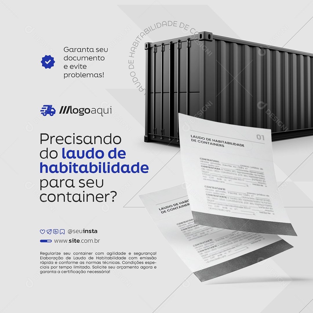 Laudo de Containers Precisando do Laudo e Habilidade Social Media PSD Editável
