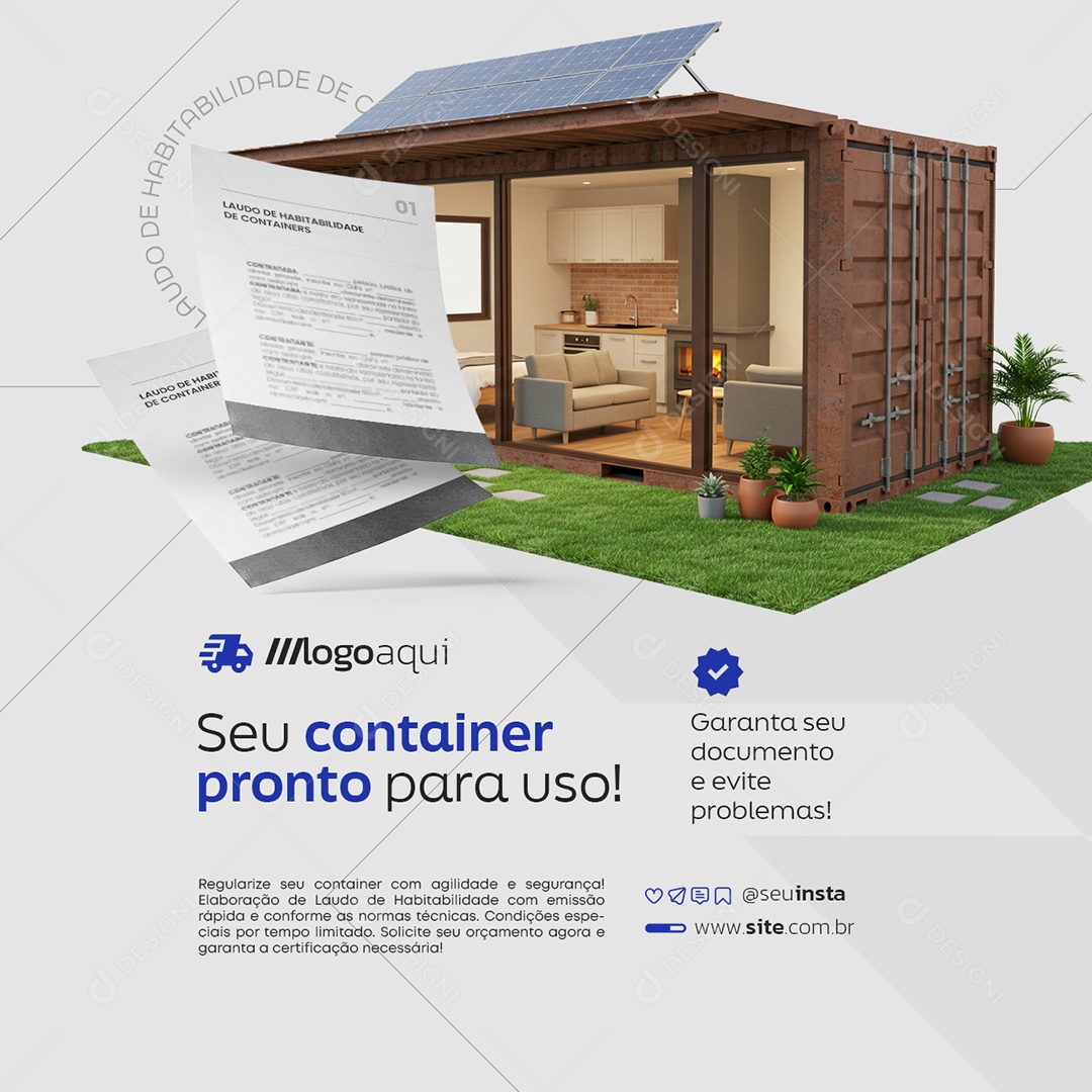 Laudo de Containers Seu Container Pronto para Uso Social Media PSD Editável