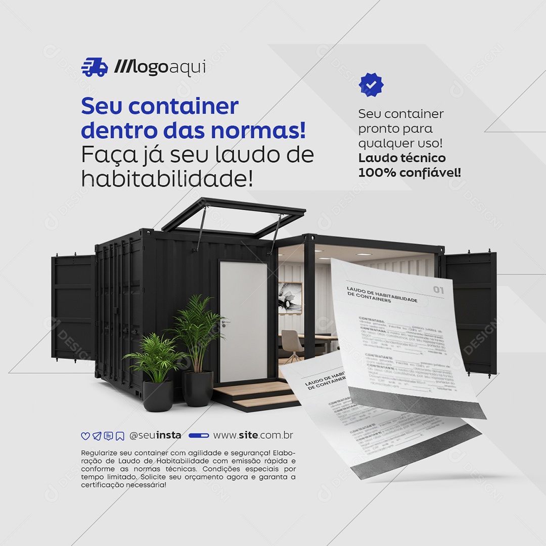 Laudo de Containers Dentro das Normas Social Media PSD Editável