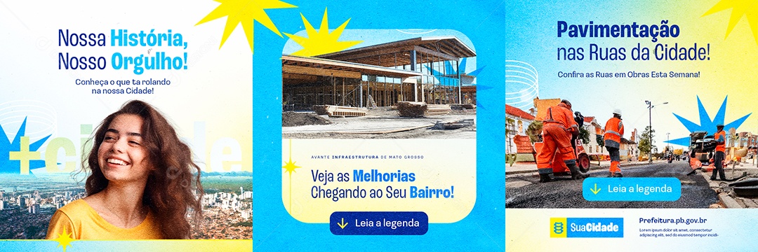 Carrossel Prefeitura Pavimentação nas Ruas da Cidade Social Media PSD Editável