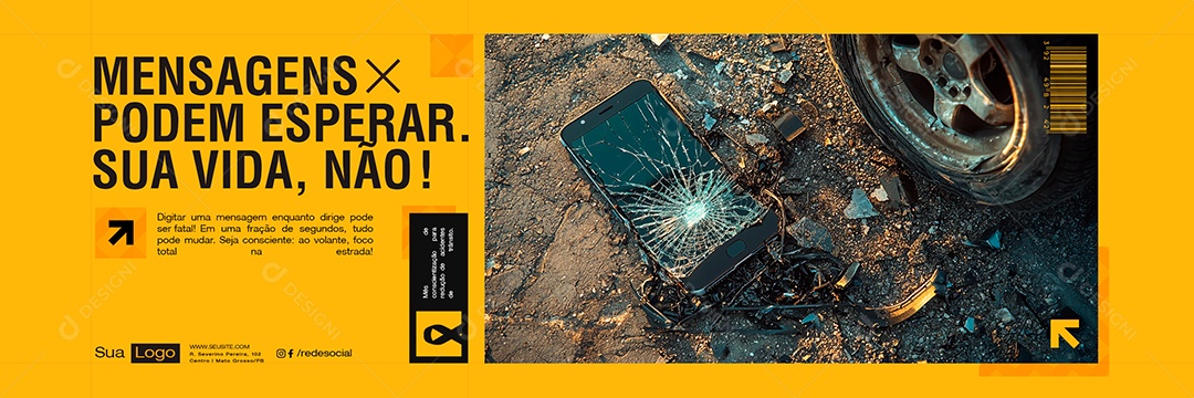 Banner Maio Amarelo Mensagens Podem Esperar Sua Vida Não Social Media PSD Editável