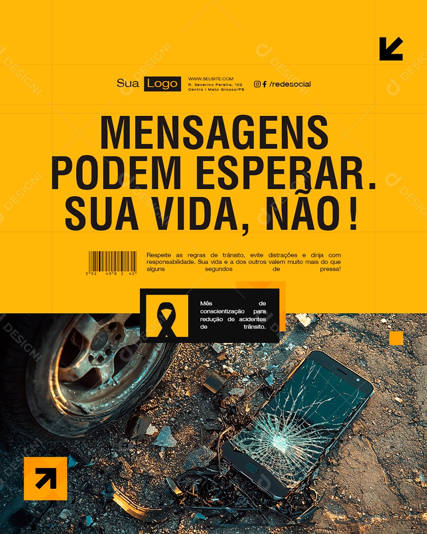 Maio Amarelo Mensagens Podem Esperar Sua Vida Não Social Media PSD Editável