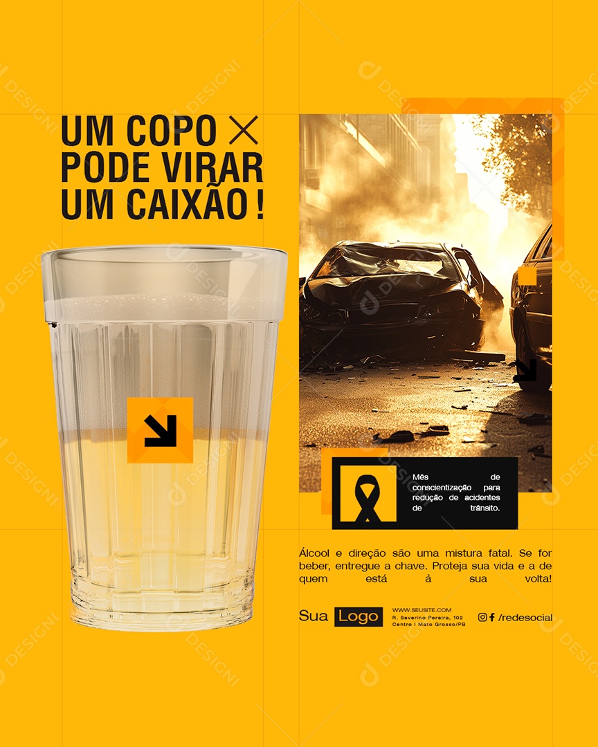 Maio Amarelo Um Copo Pode Virar um Caixão Social Media PSD Editável