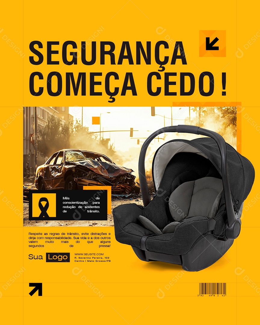 Maio Amarelo Segurança Começa Cedo Social Media PSD Editável