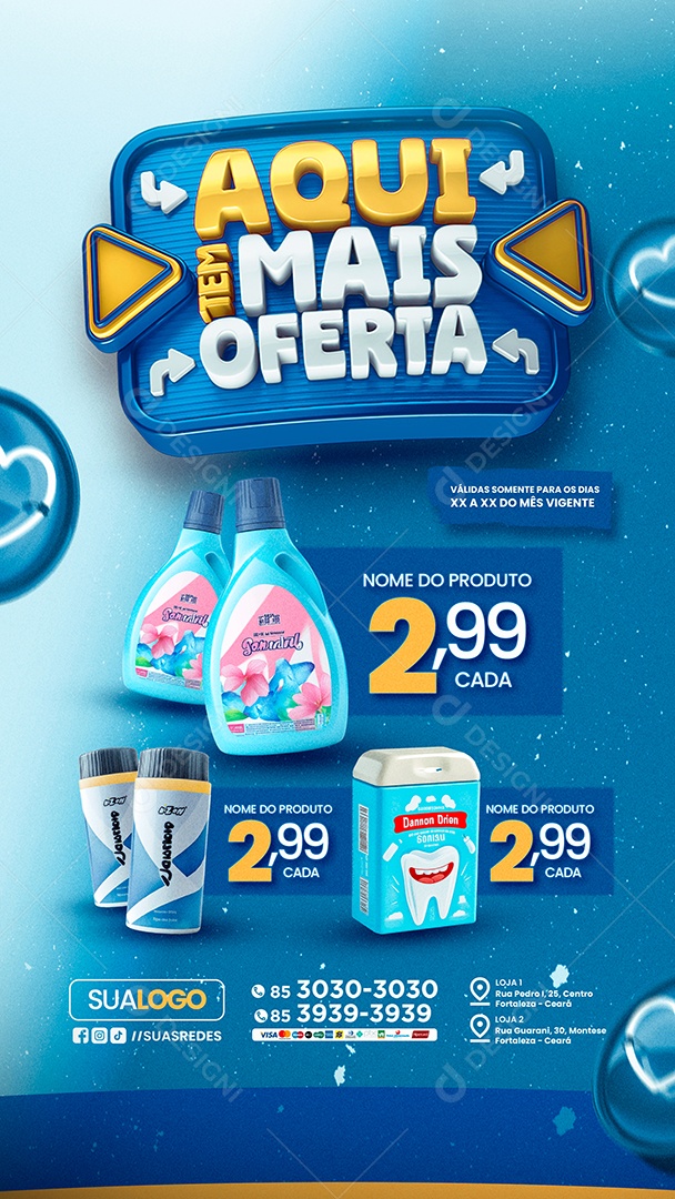 Story Supermercado Aqui Tem Mais Oferta Produtos de Limpeza Higiene Social Media PSD Editável