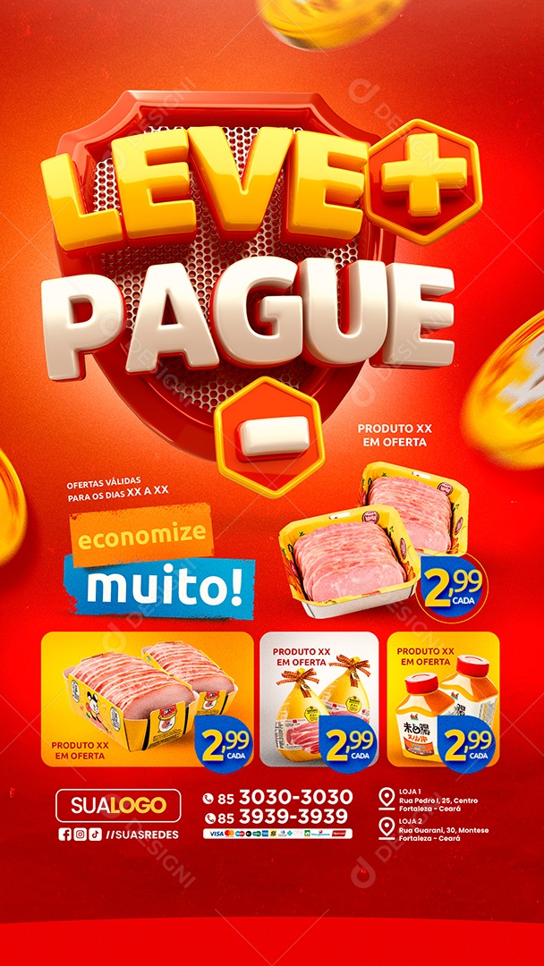 Story Supermercado Leve Mais Pague Menos Economize Muito Social Media PSD Editável