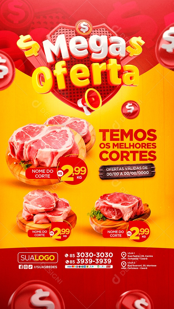 Story Supermercado Mega Oferta Carnes Corte Social Media PSD Editável