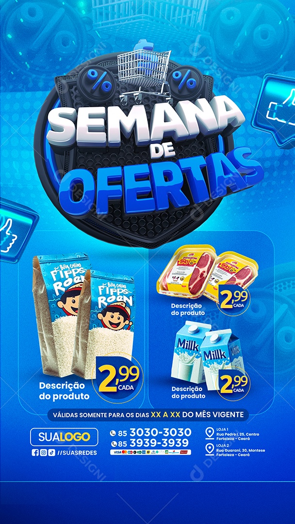 Story Supermercado Semana de Ofertas Arroz Carne Caixa de Leite Social Media PSD Editável