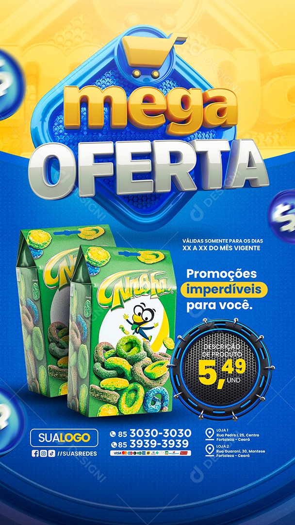 Story Supermercado Mega Oferta Promoções Imperdíveis Social Media PSD Editável