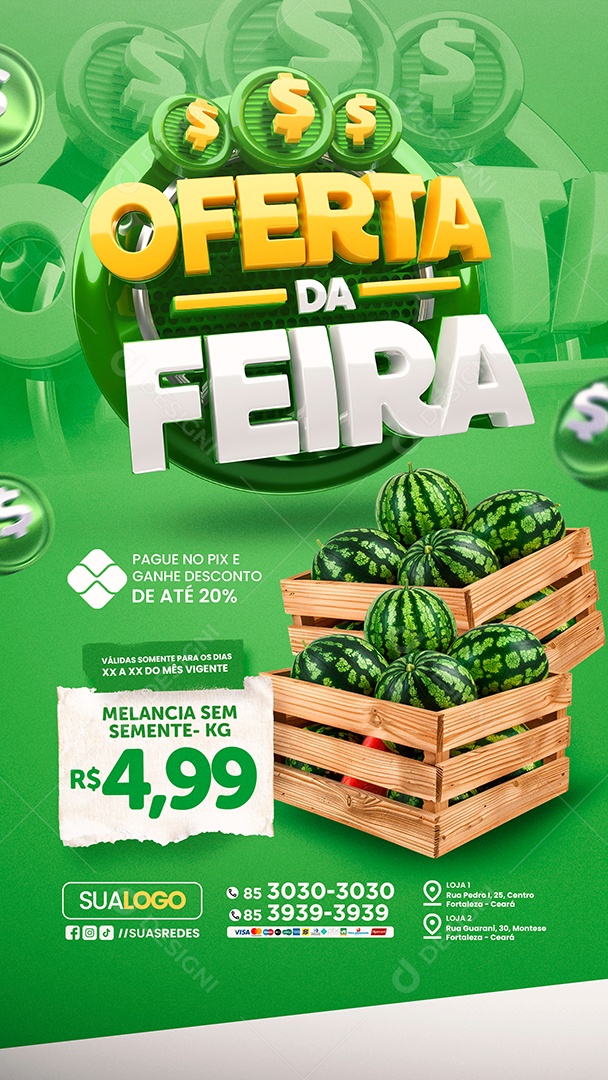 Story Supermercado Oferta da Feira Melancia Sem Semente Social Media PSD Editável