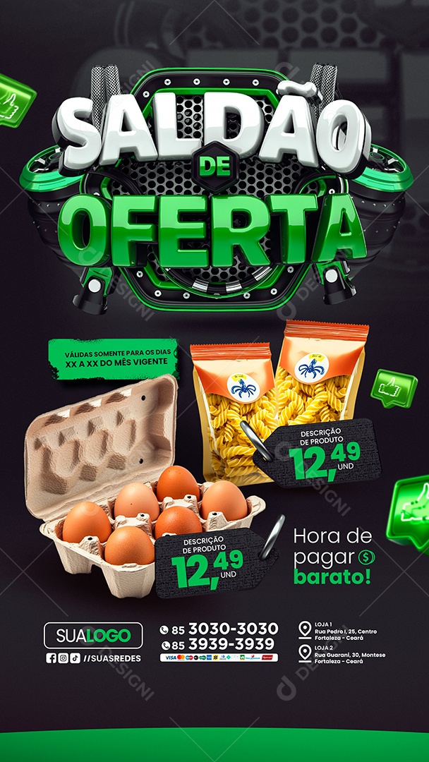 Story Supermercado Saldão de Oferta Cartela de Ovo Pacote de Macarrão Social Media PSD Editável