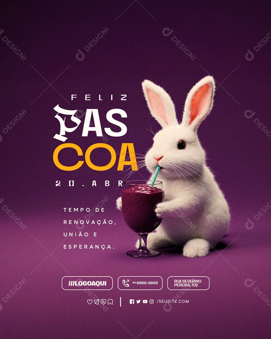 Feliz Páscoa 20 de Abril Açaíteria Social Media PSD Editável